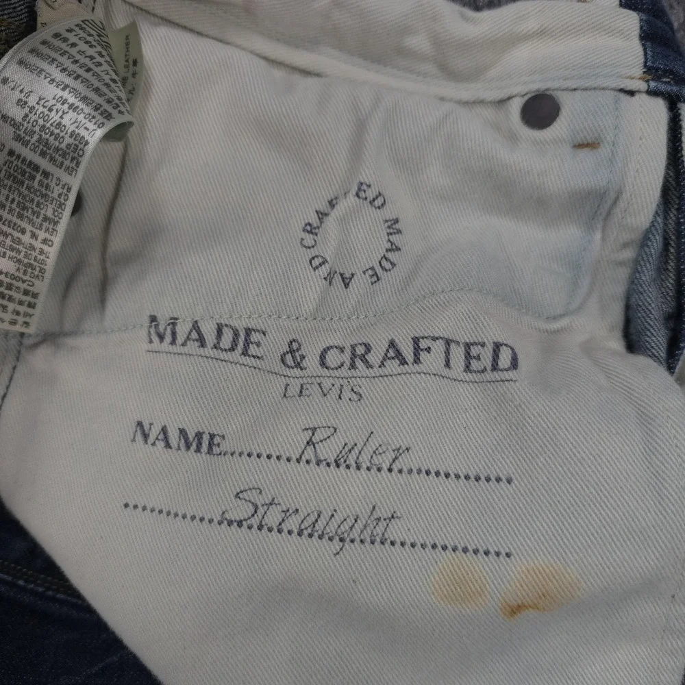 Levis‎ Made & Crafted Jeans Mens 33x29 Blue Ruler Straight Button Fly Big E Logo